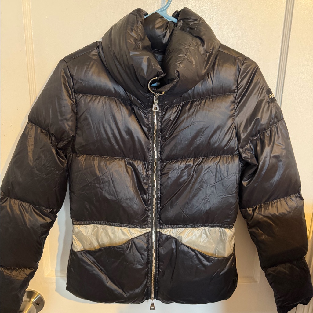 Sealup Black Puffer Jacket With Metallic Silver Accent Size S